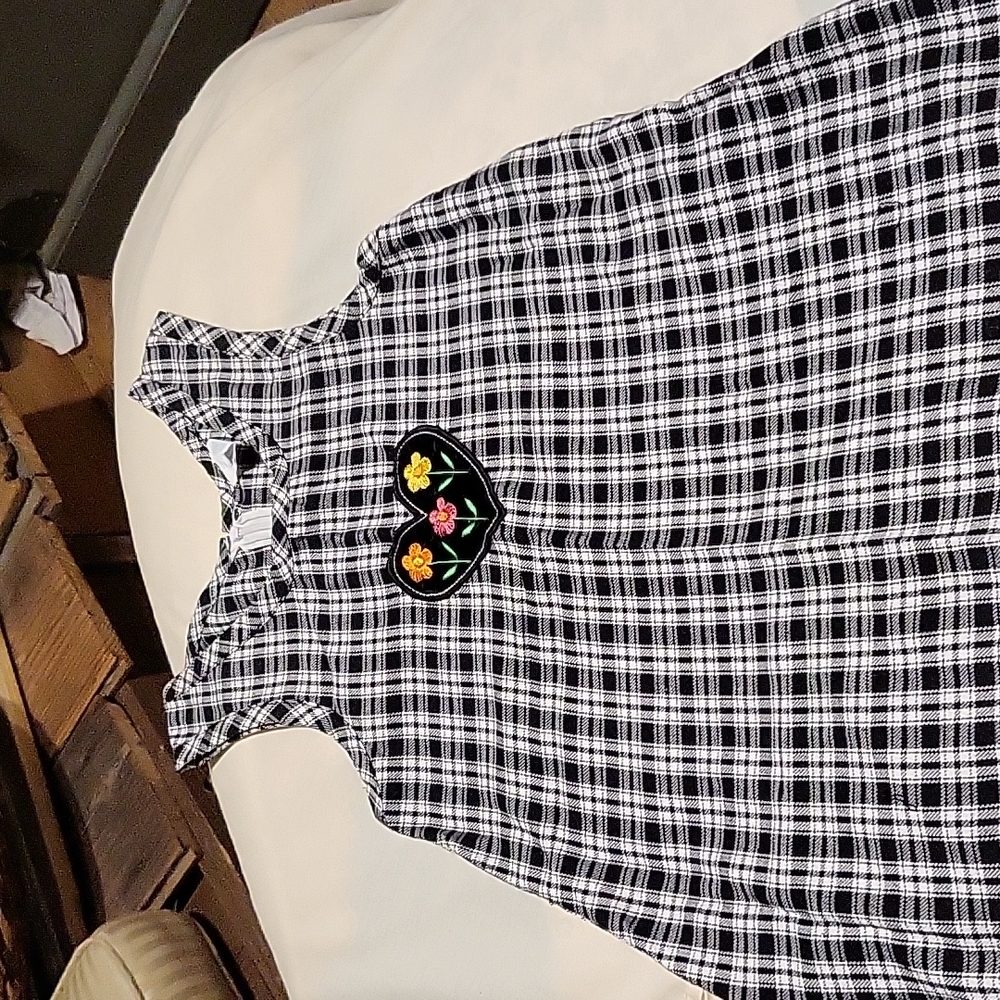 Girl's black & white plaid mini dress